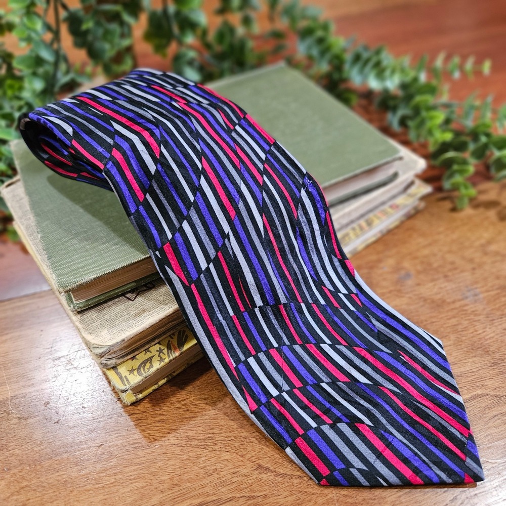 Fondini 100% Silk Tie Vintage 80s 90s Op‎ Art Abstract Geometric Power Tie USA